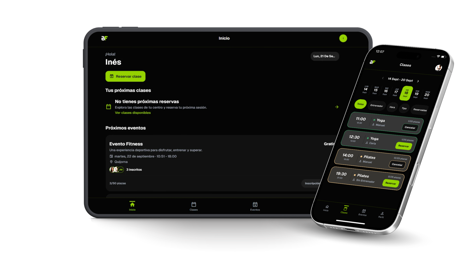 App personalizada de BeFitness en tablet y móvil