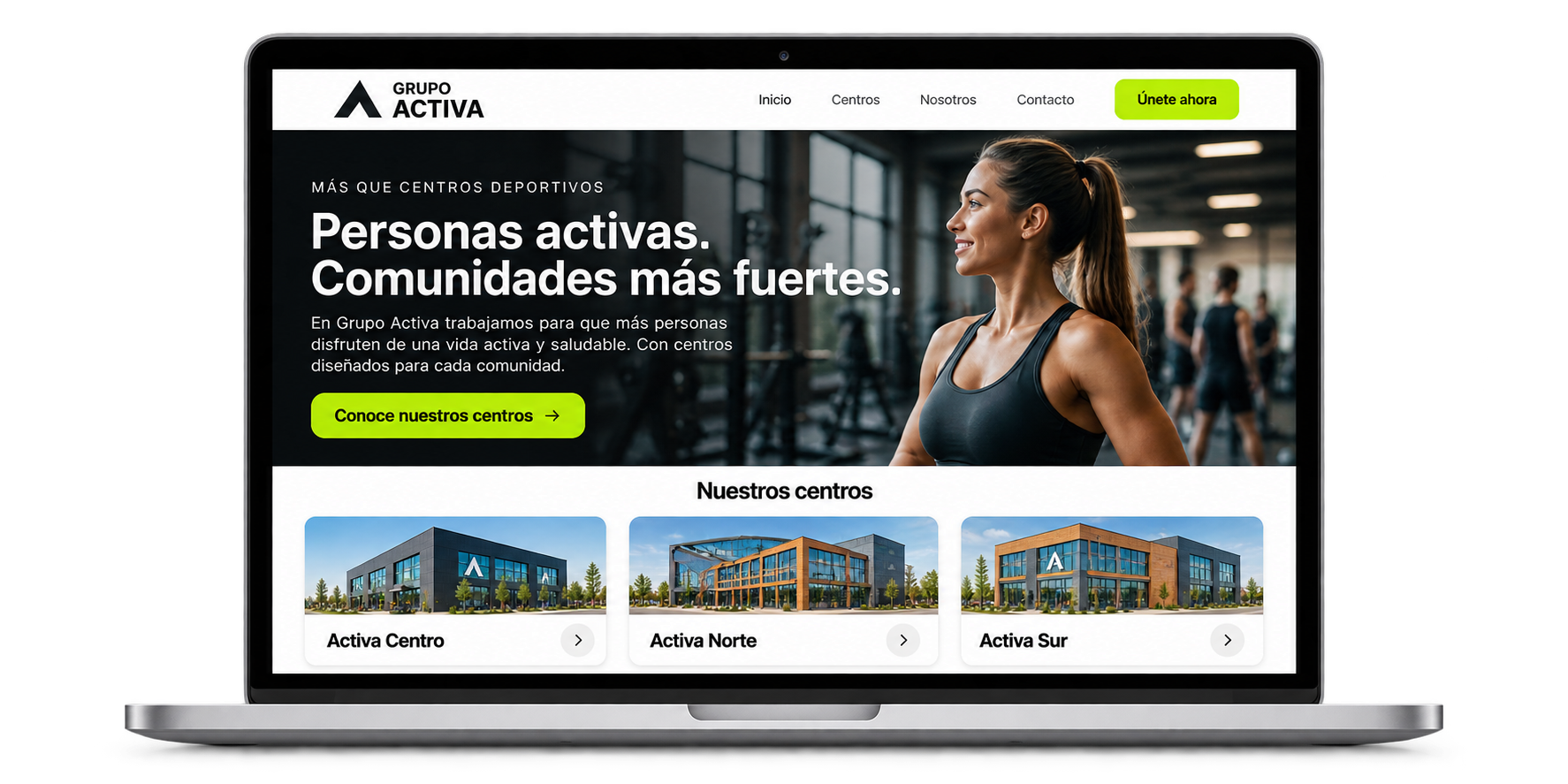 Web de Grupo Activa con presentación de la compañía y enlaces a sus centros